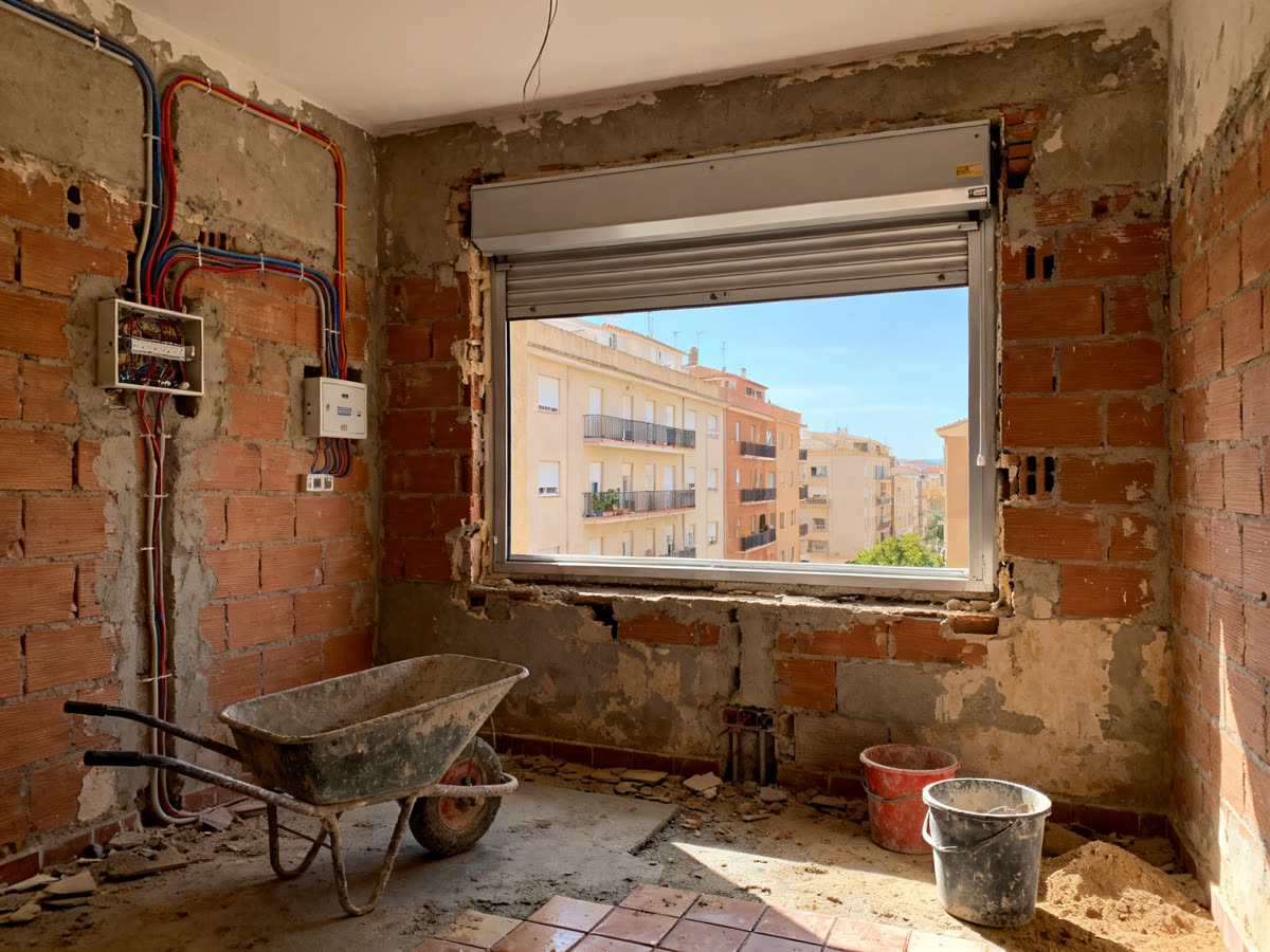 Piso de los años setenta durante una reforma integral, con tabiques abiertos y la instalación eléctrica nueva